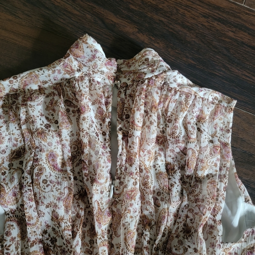 House of Harlow x Shona‎ Joy Colette Paisley Ruched Smocked Mini Dress Mock Neck - Picture 7 of 11